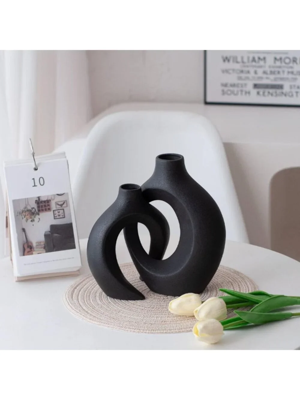 Stylish Black Ceramic Hollow Vases Set of 2 | Modern Home Decor Accent
